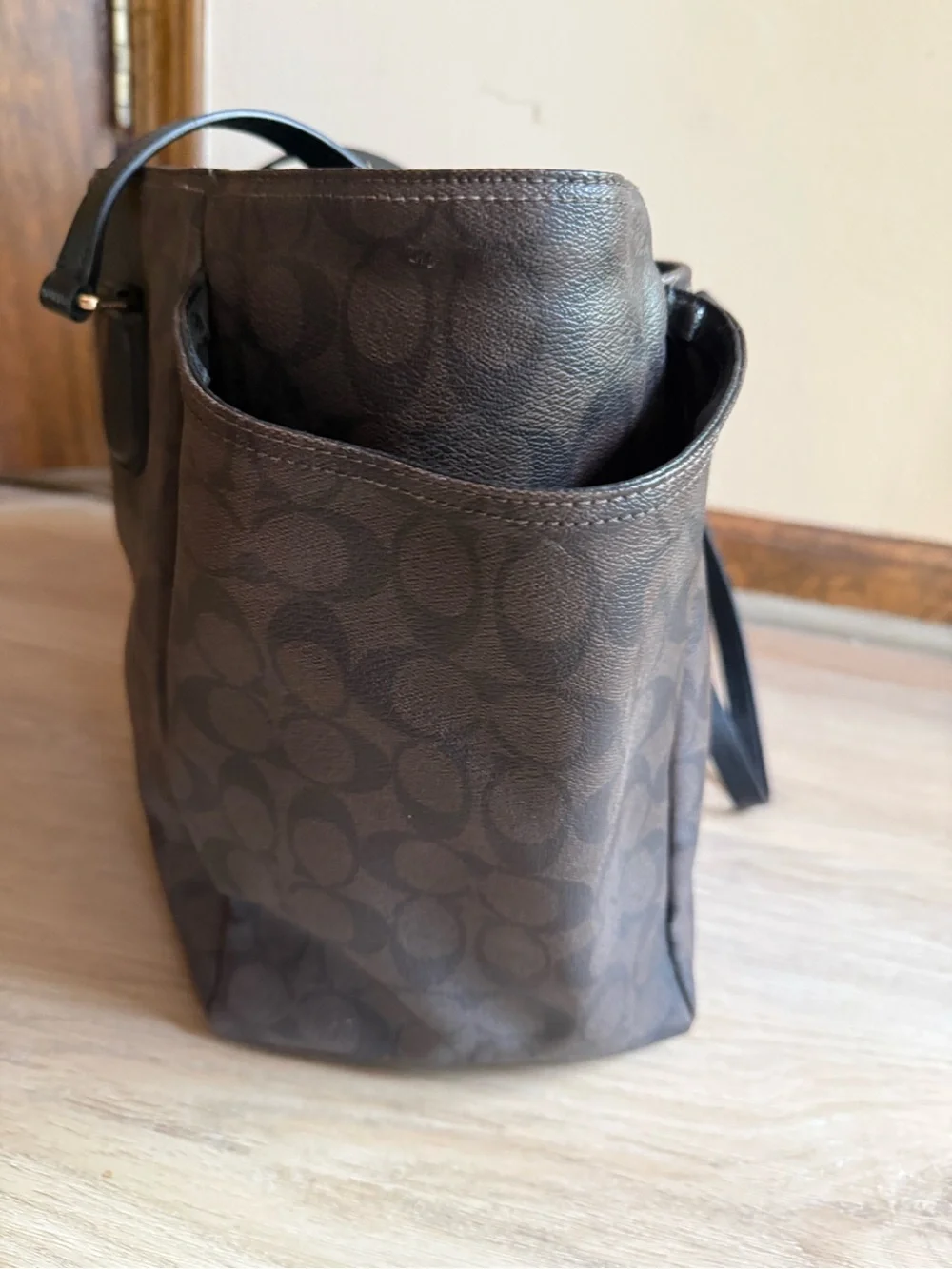 Coach Brown Signature Monogram Tote with Black Trim